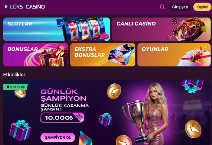 Lux Casino bonus ve platform ekranı görünümü