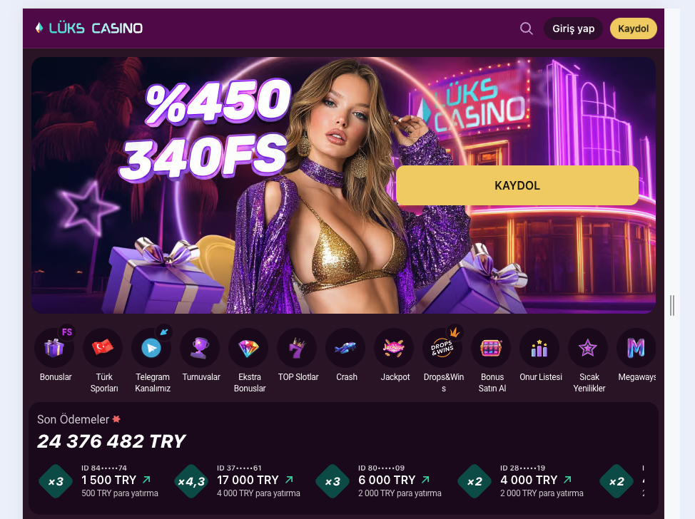 Lux Casino işlem geçmişi ekranı