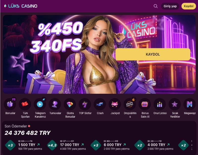 Lux Casino ana sayfa oyun kataloğu görünümü