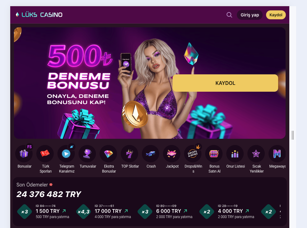 Lux Casino para yatırma ekranı örneği