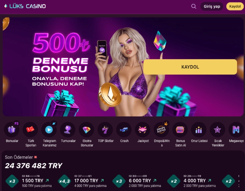 Lux Casino platform ana ekran görünümü