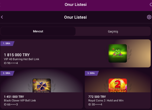 Lux Casino haftalık lider tablosu ekranı