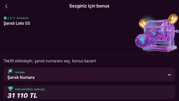 Lux Casino Şanslı Loto 55 geri sayım ekranı