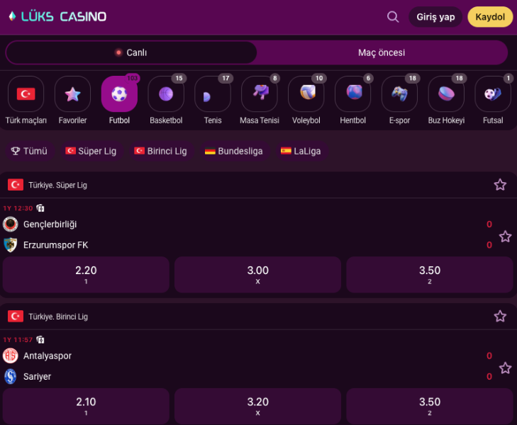 Lux Casino spor sekmesinde öne çıkan disiplinler